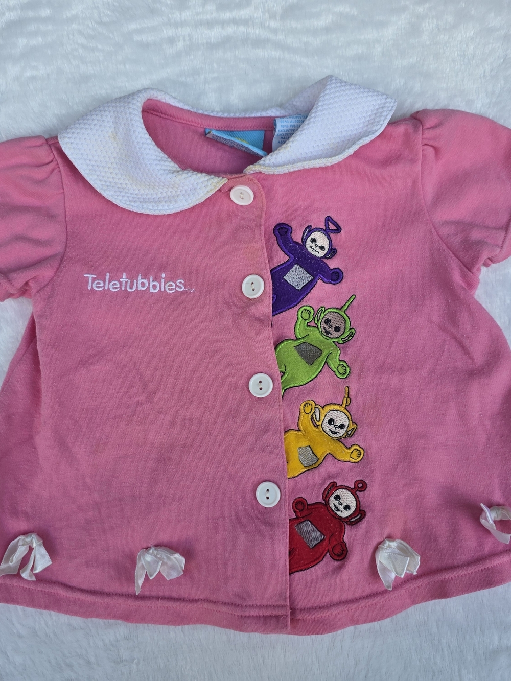 Teletubbies Pink Girls' Button Front Top with Embroidered Characters